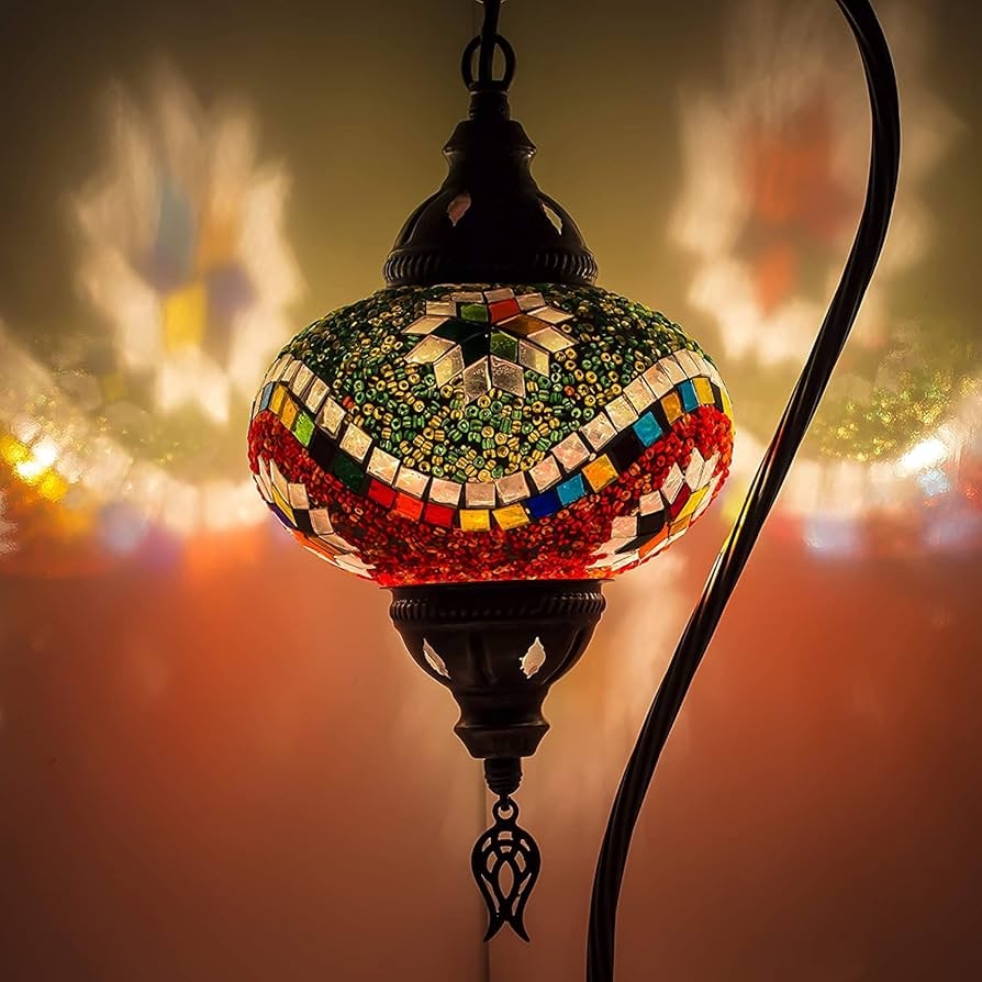 Table Lamp Swan Neck Beaded Mosaic Dark Bronze