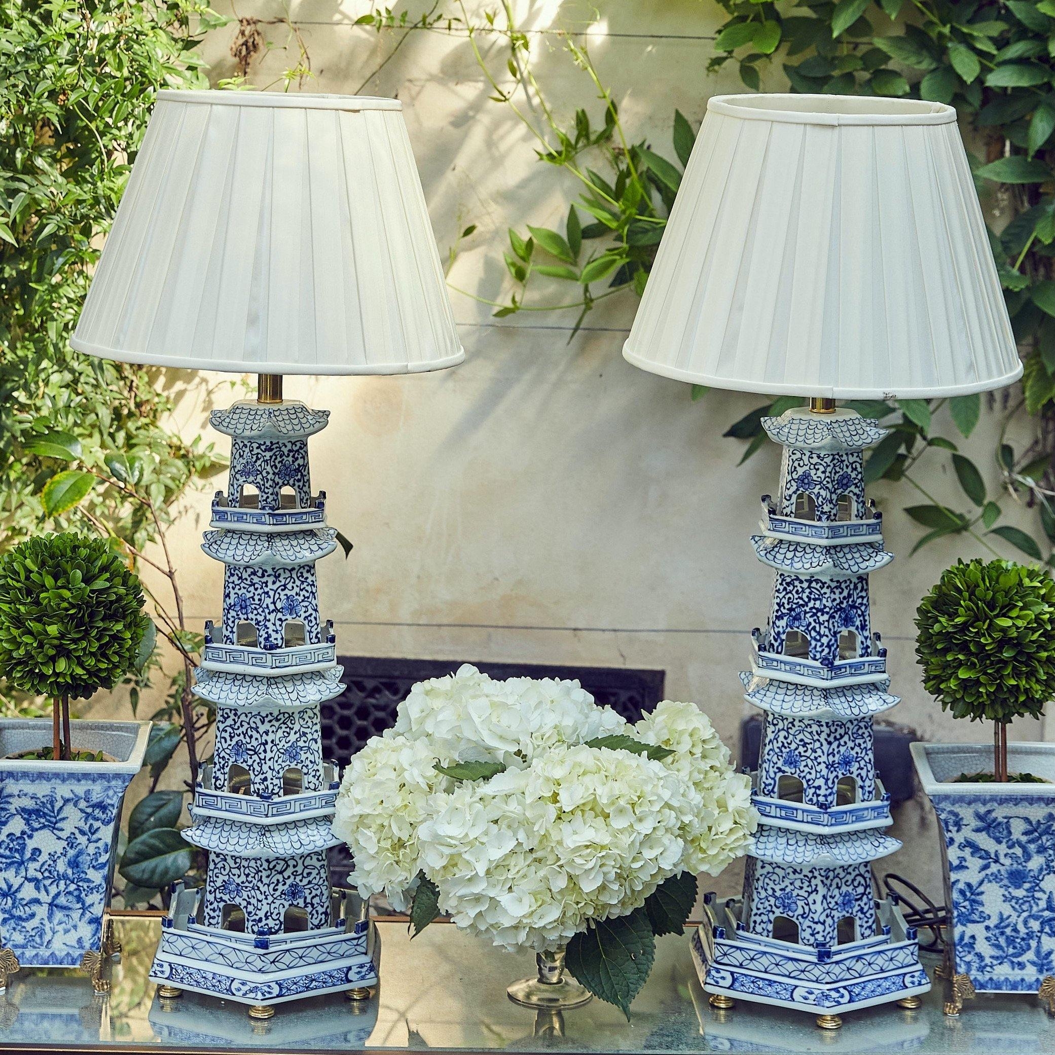 Table Lamp Tiered Pagoda Shape Traditional Ceramic Lighting
