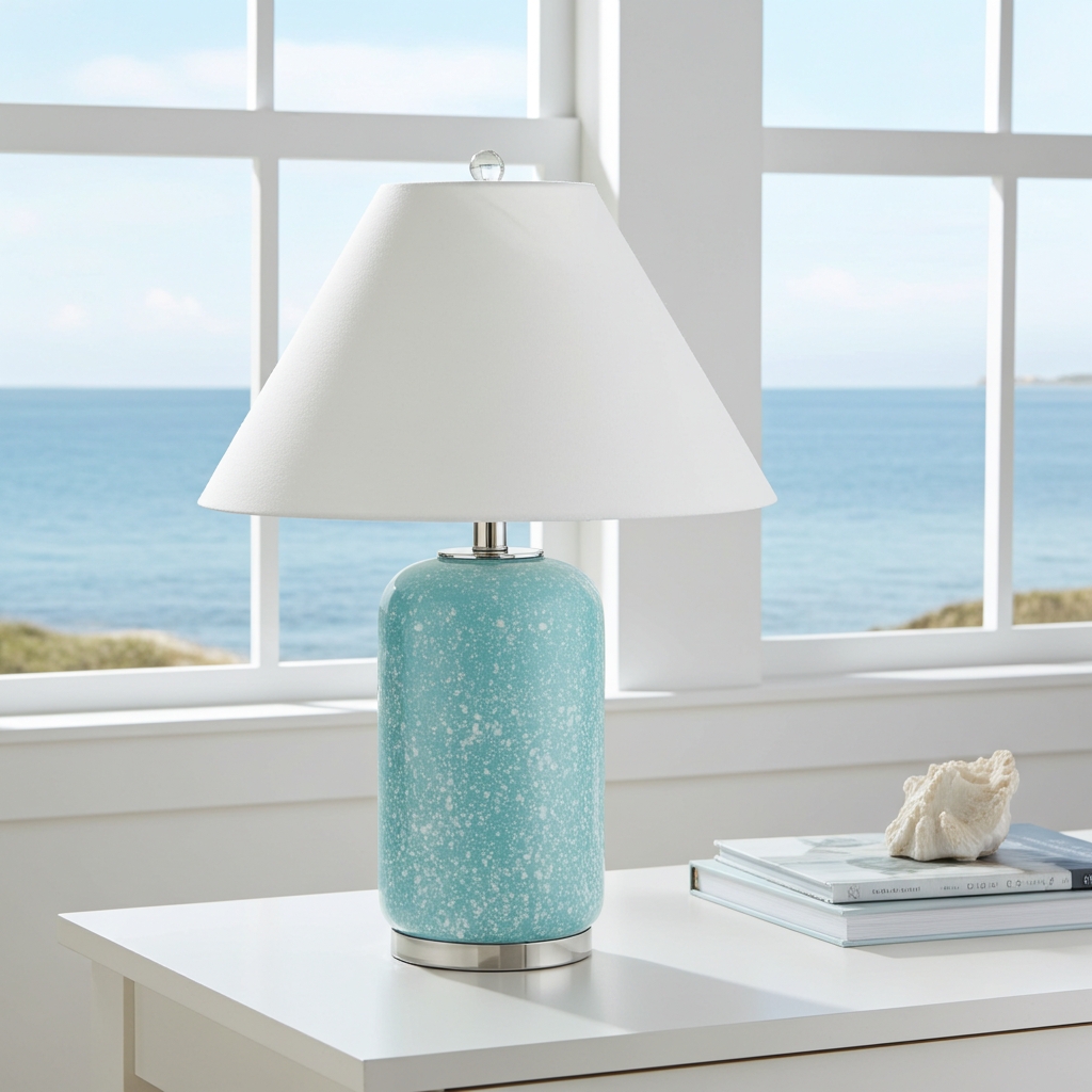 Table Lamp Turquoise Frosted Glass Sea Salt Texture