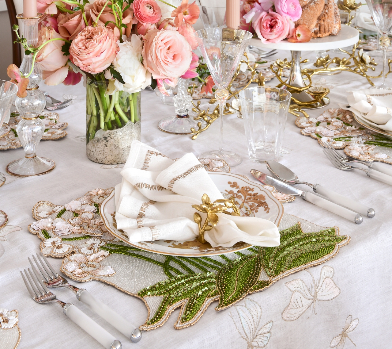 Tablescape Setting Romantic Bridal Shower Decor Beaded Floral Mat