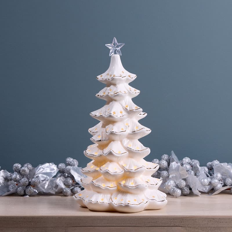Tabletop Christmas Tree with Metallic Gold Trim and Scalloped Edges