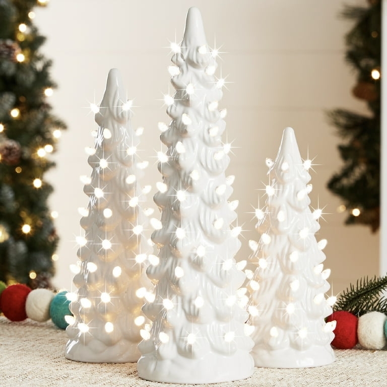 Tabletop Christmas Trees Set with Glossy Finish and Warm Glow