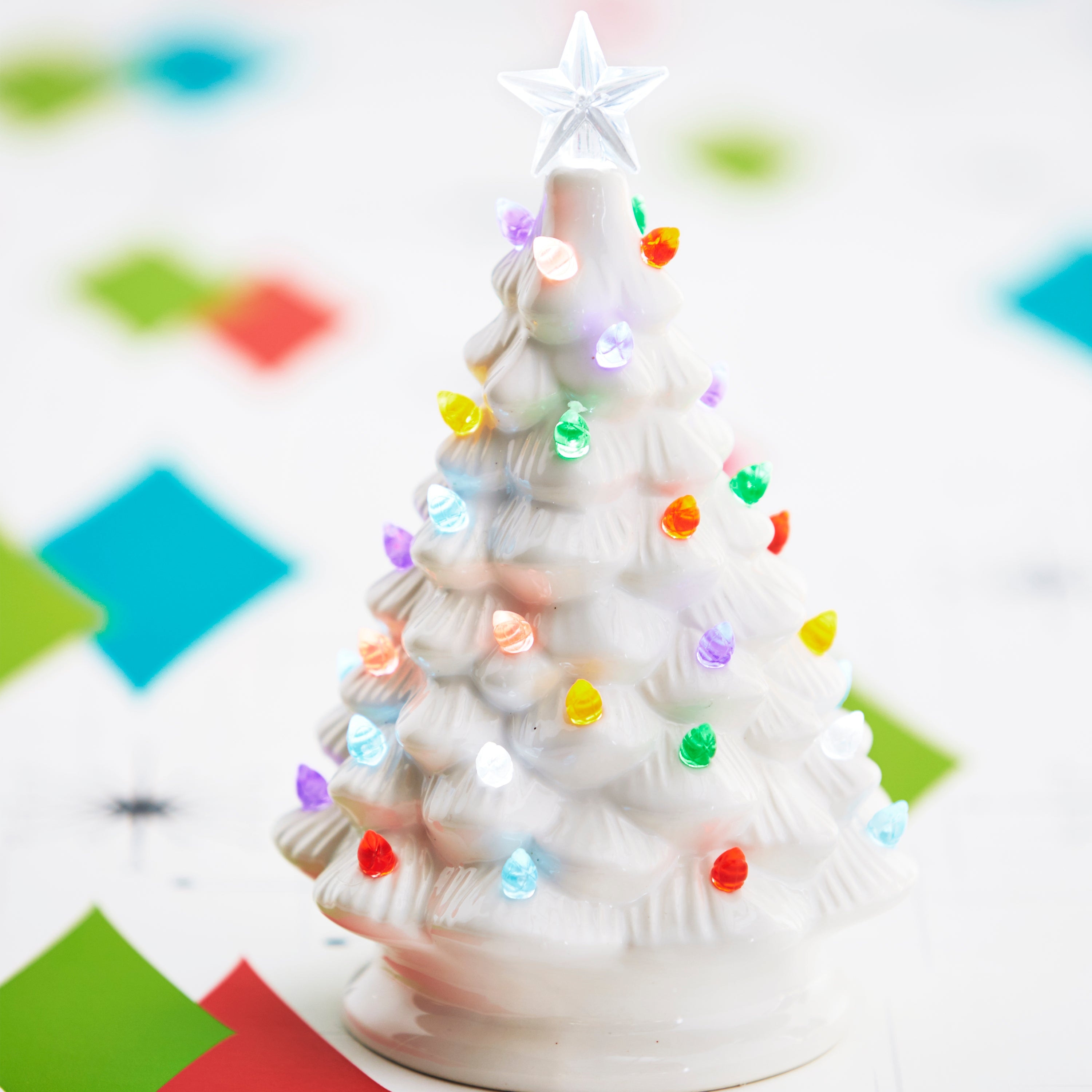 Tabletop Tree in Arctic White with Multi-Color Lights and Star