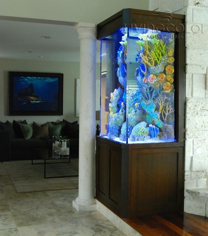 Tall Aquarium Vertical Column with Electric Blue Internal Glow