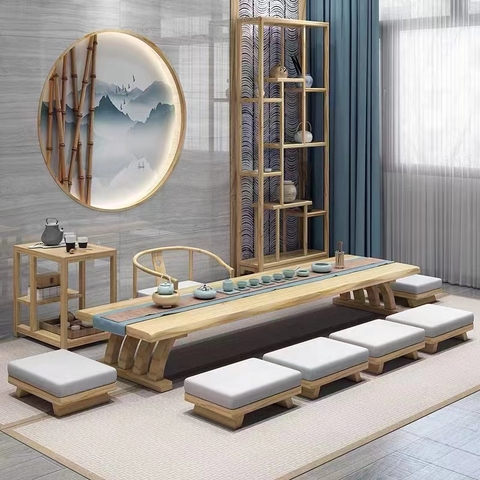 Tea Table Set with Thick Slab Top for a Modern Tea Room