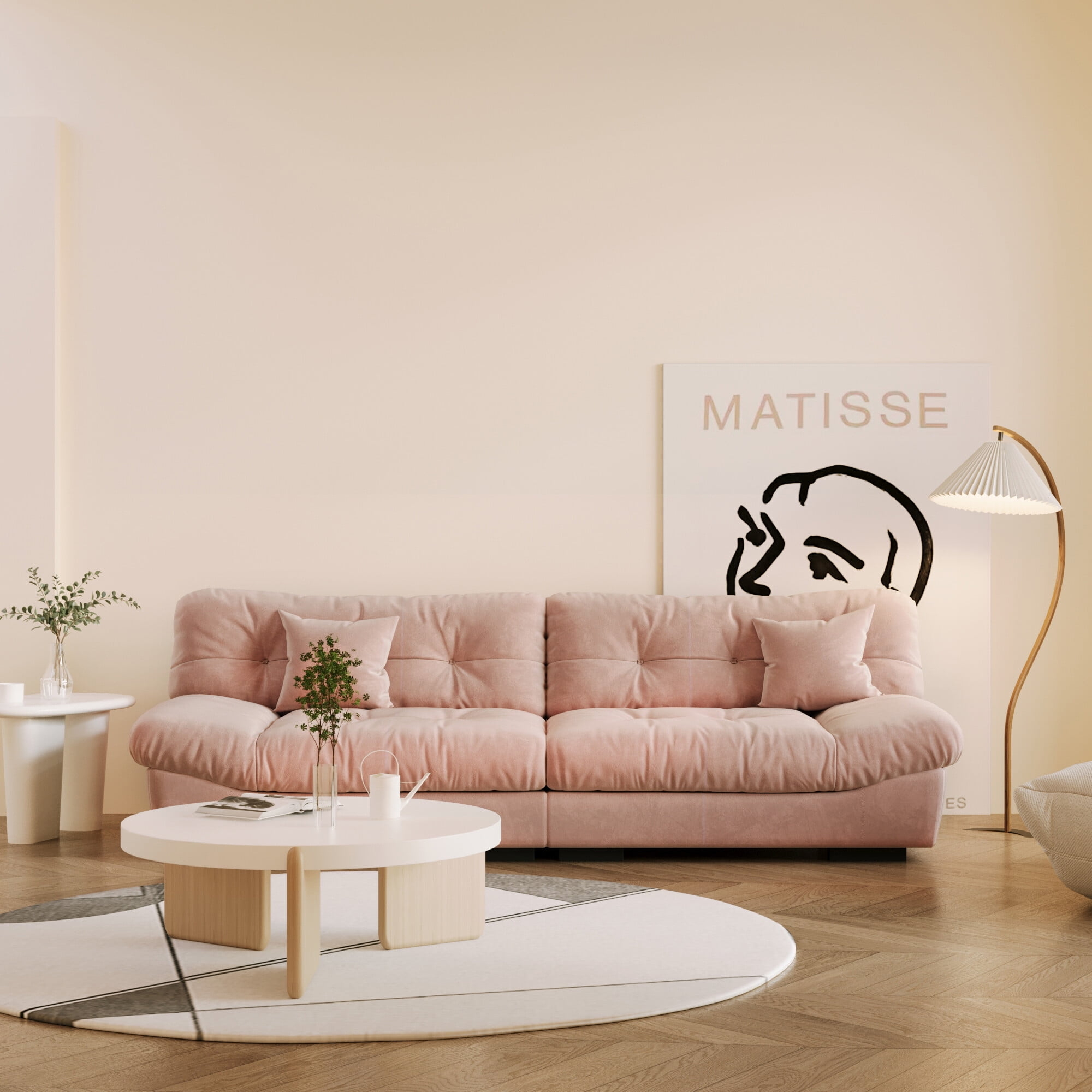 Three Seat Sofa with Cloud Silhouette and Tufted Cushion Detail