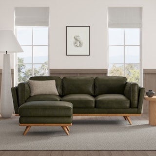 Three-Seater Sofa with Honey Oak Tapered Legs and Exposed Wood Frame
