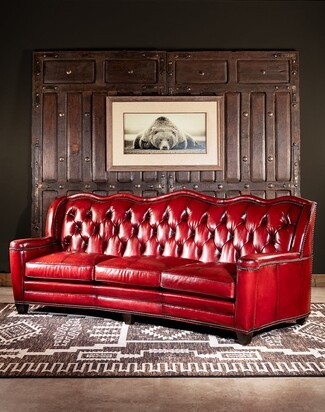 Three Seater Sofa With Scalloped Tufted Back Western Lodge Style
