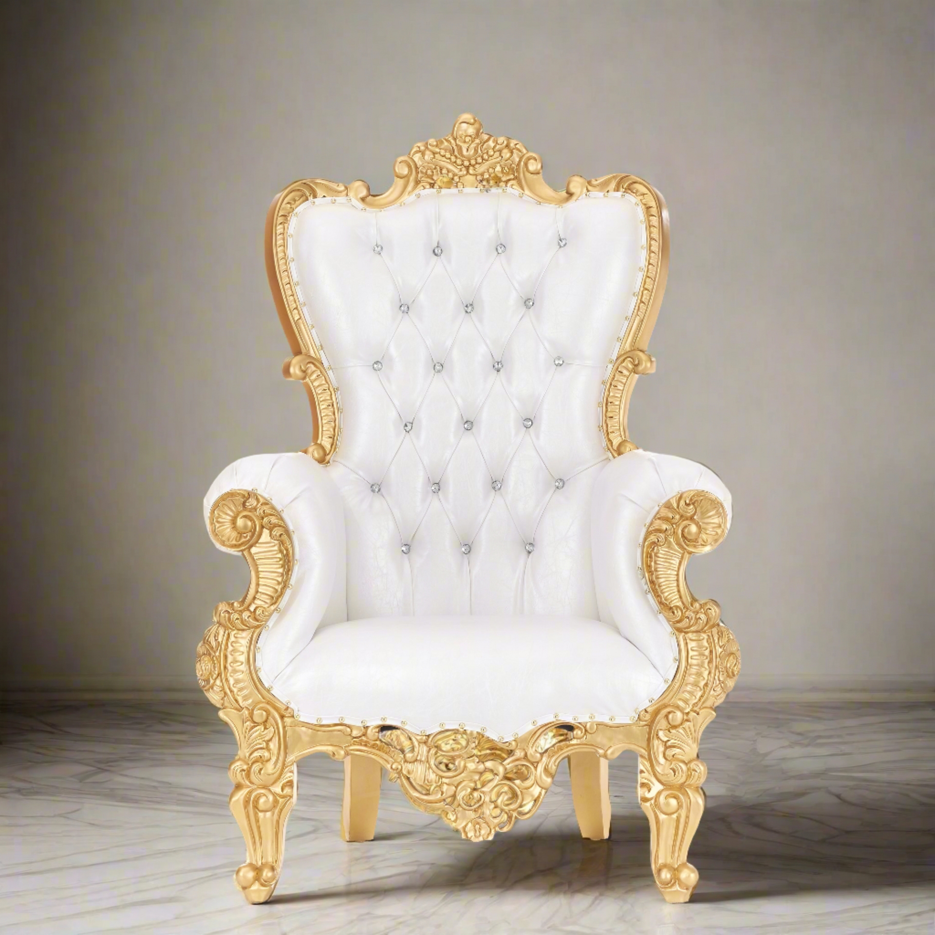Throne Chair Featuring Diamond Tufting and Baroque Frame