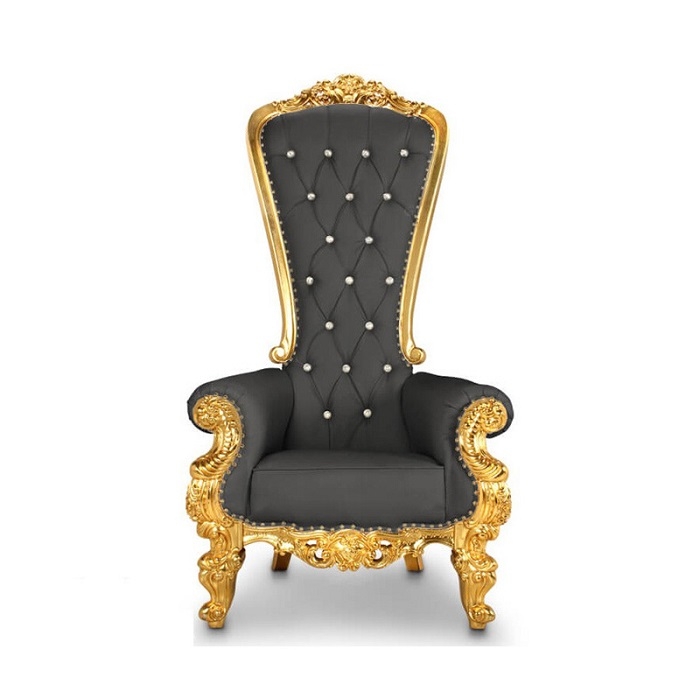 Throne Chair in Charcoal Grey with Ornate High Backrest