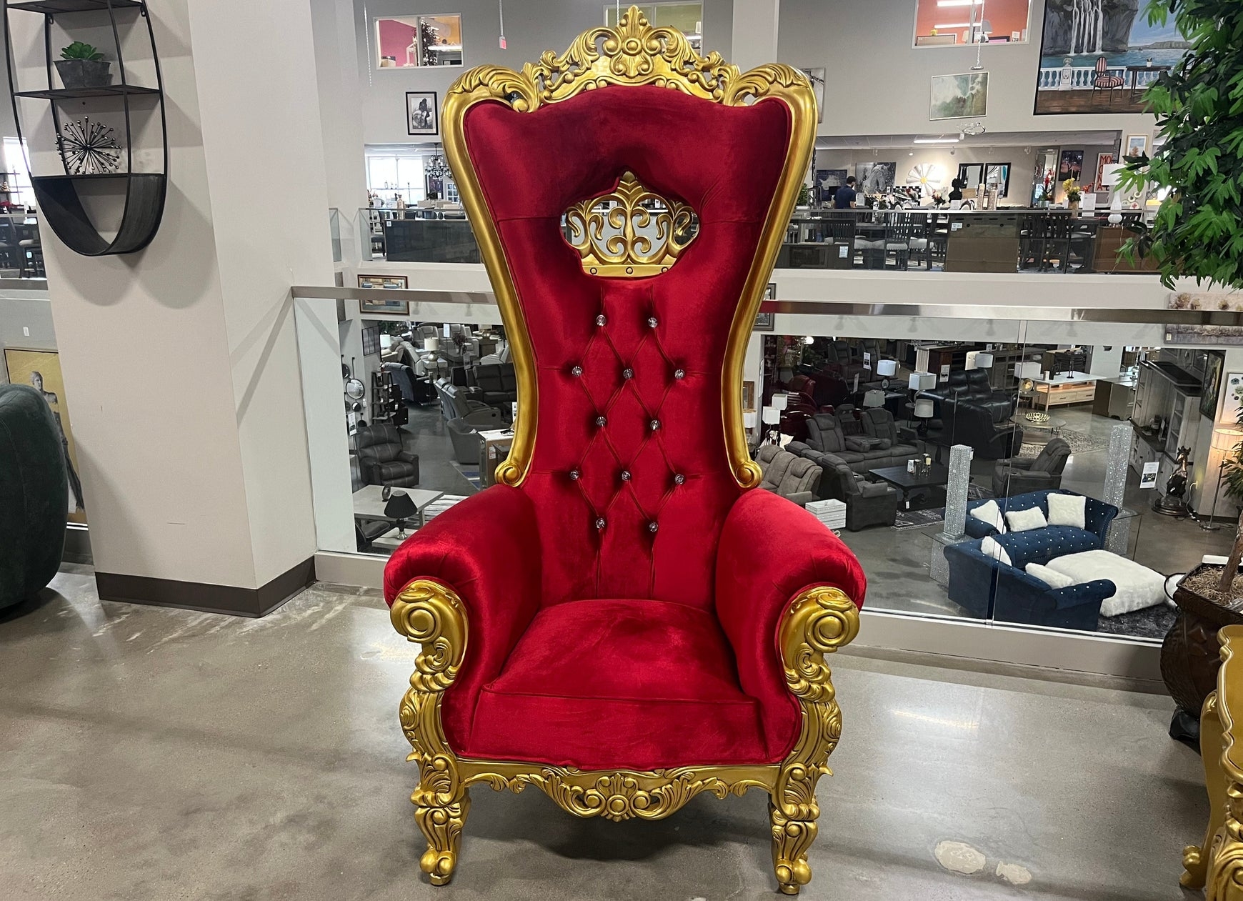 Throne Chair in Gold Metallic with Red Velvet Seating