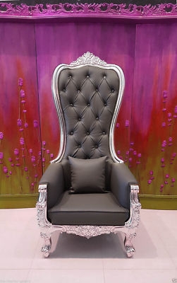 Throne Chair in Gray Silver with Matching Accent Pillow
