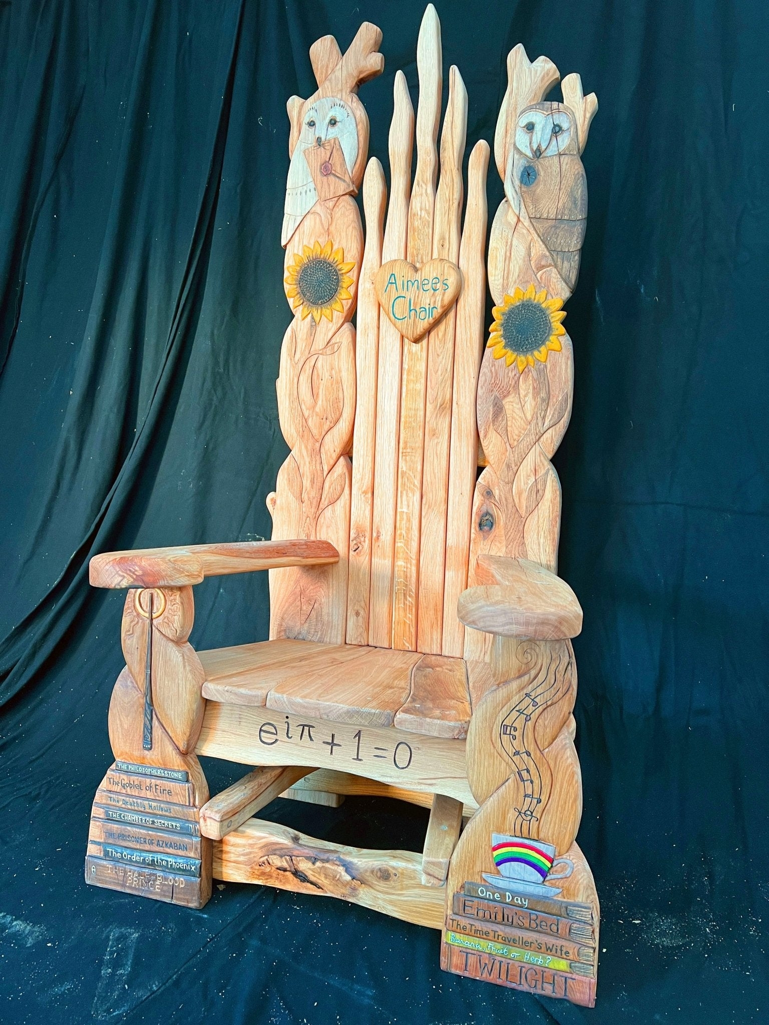 Throne Chair Owl Finials Engraved Handcrafted Storytelling Chair