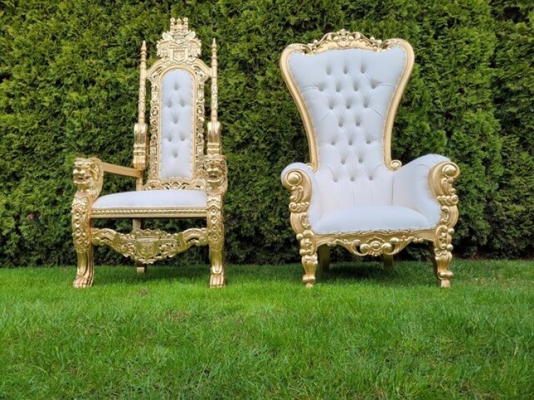 Throne Chair Set with Cresting Rail and Gold Frame