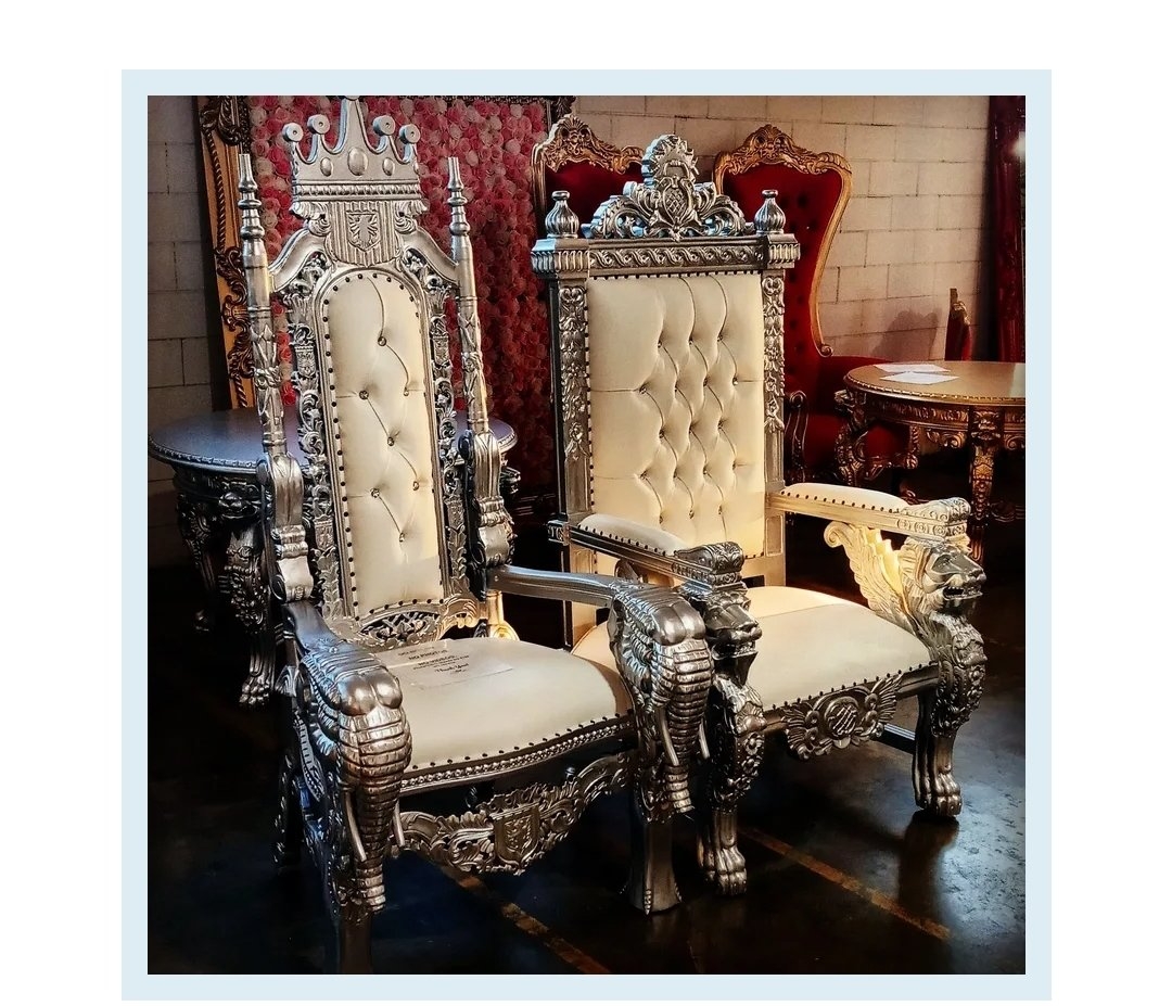 Throne Chair with Animal Motif Armrests and Royal Top