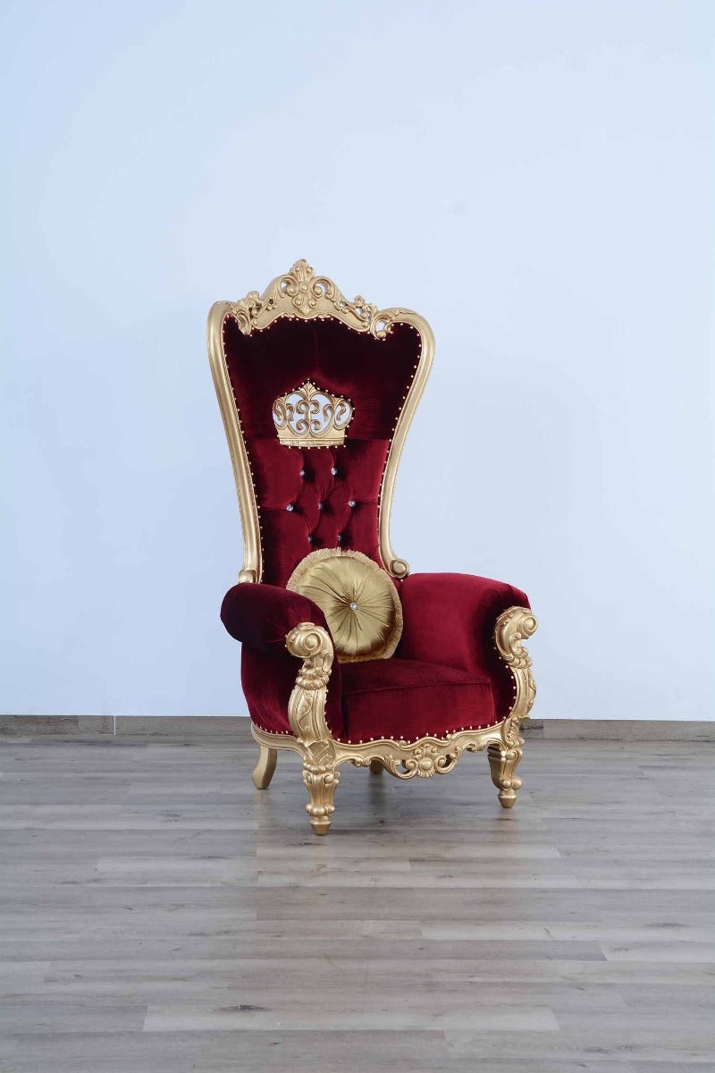 Throne Chair with Crown Cutout and Royal Red Velvet