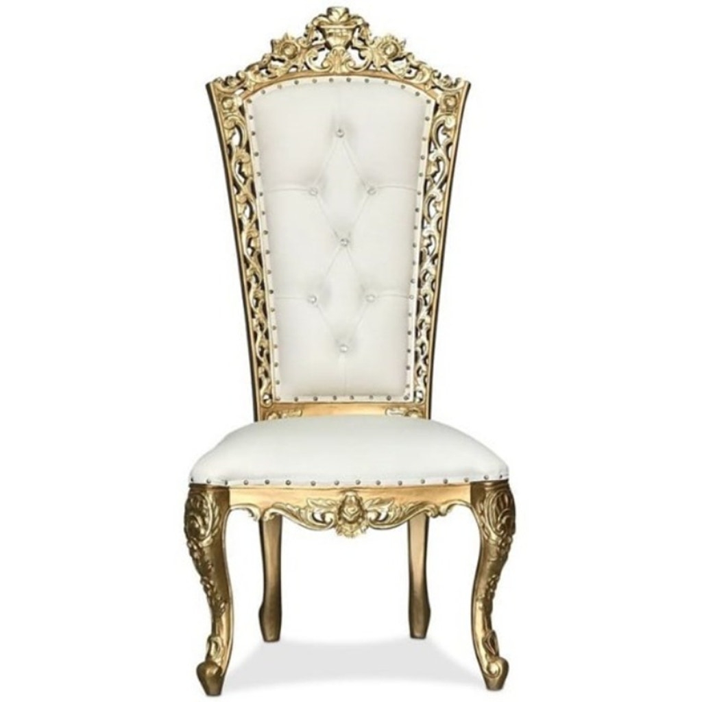 Throne Chair with Crystal Tufting and Ivory Finish