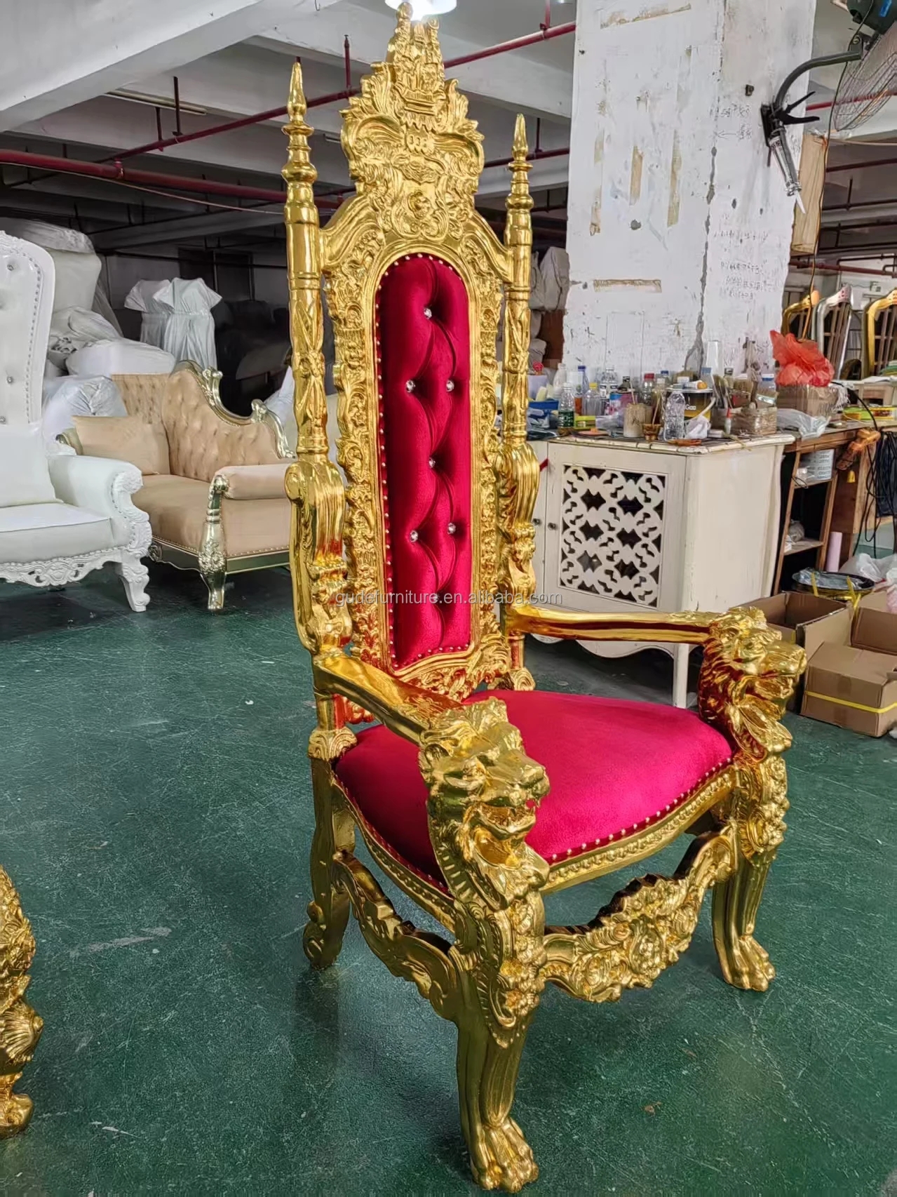 Throne Chair with Lion Head Carvings and Claw Feet