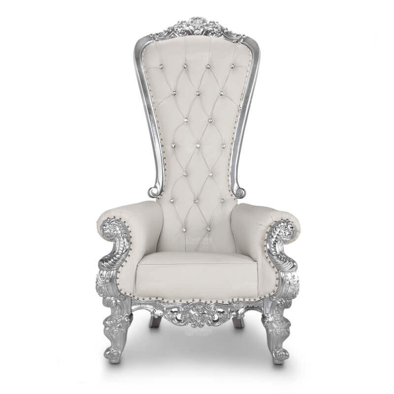 Throne Chair with Rhinestone Buttons and Pearl White