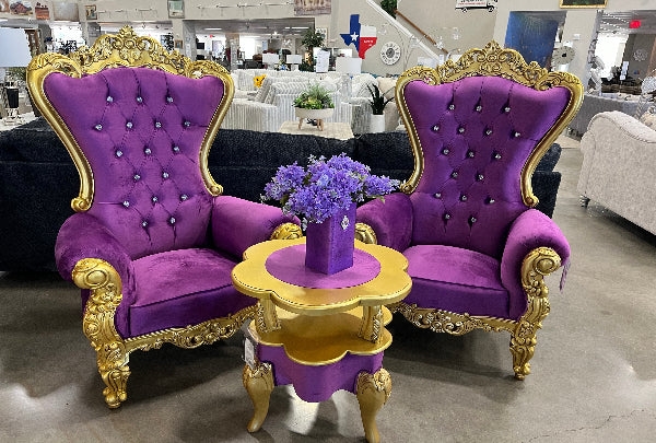 Throne Chair with Studded Tufting and Winged Profile