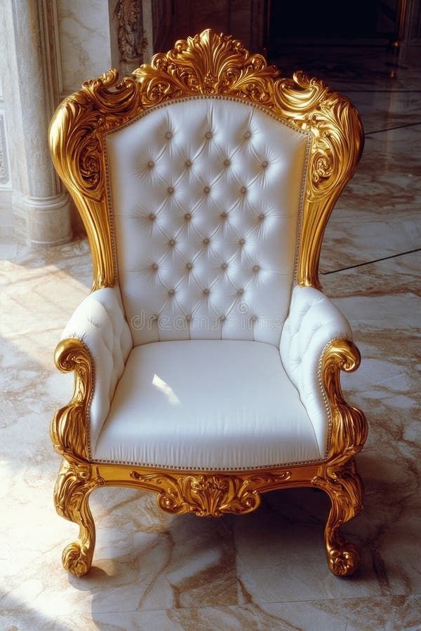 Throne Chair with White Button Tufting and Wingback