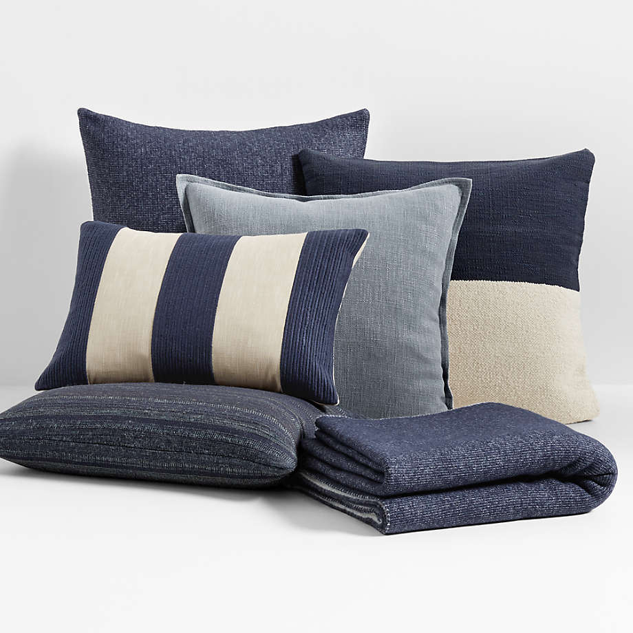Throw Pillow Cover Deep Indigo Hue Slubbed Fabric Lumbar