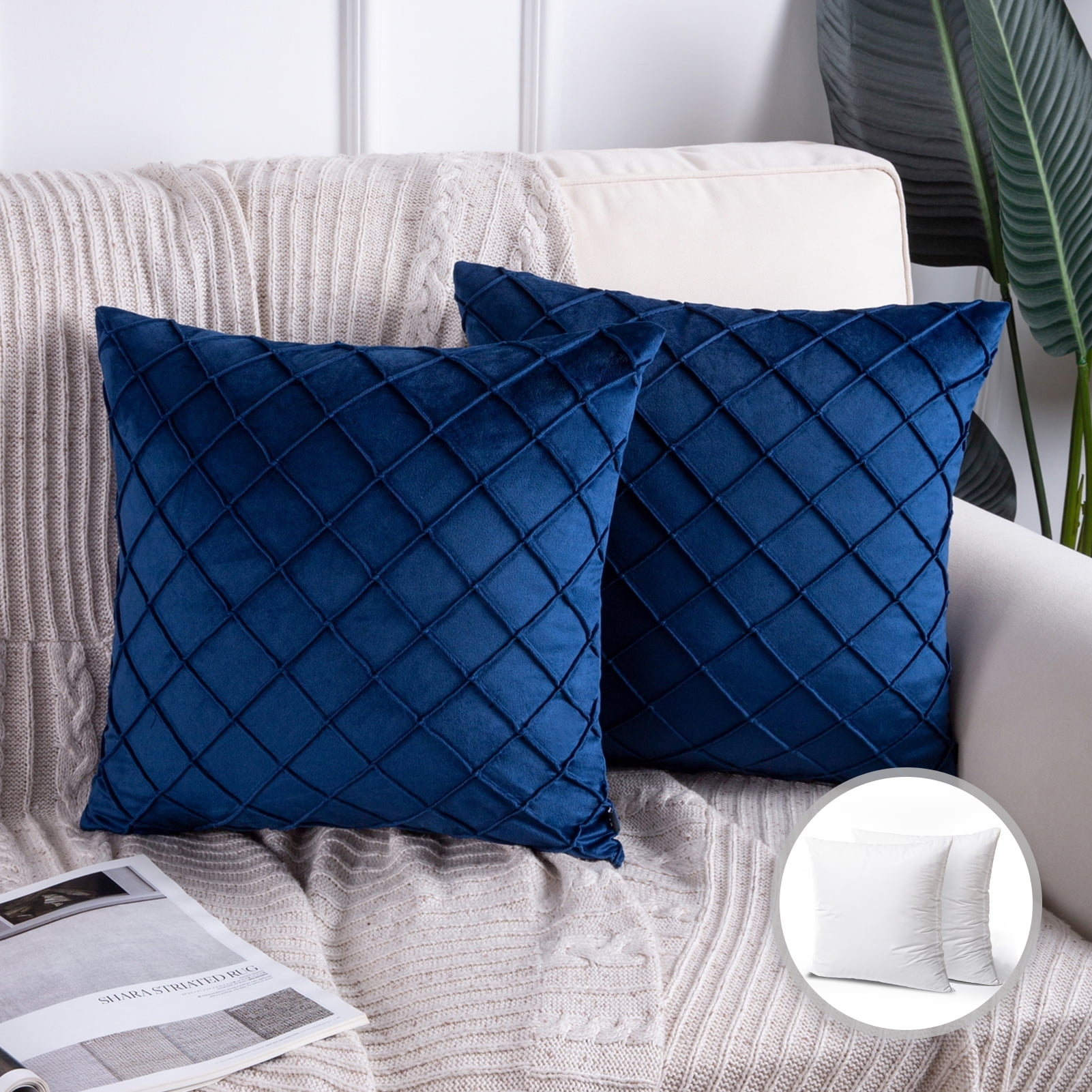 Throw Pillow Covers Pleated Diamond Grid Velvet Texture