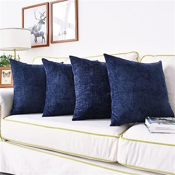 Throw Pillow Deep Navy Chenille Pack of Four Textured