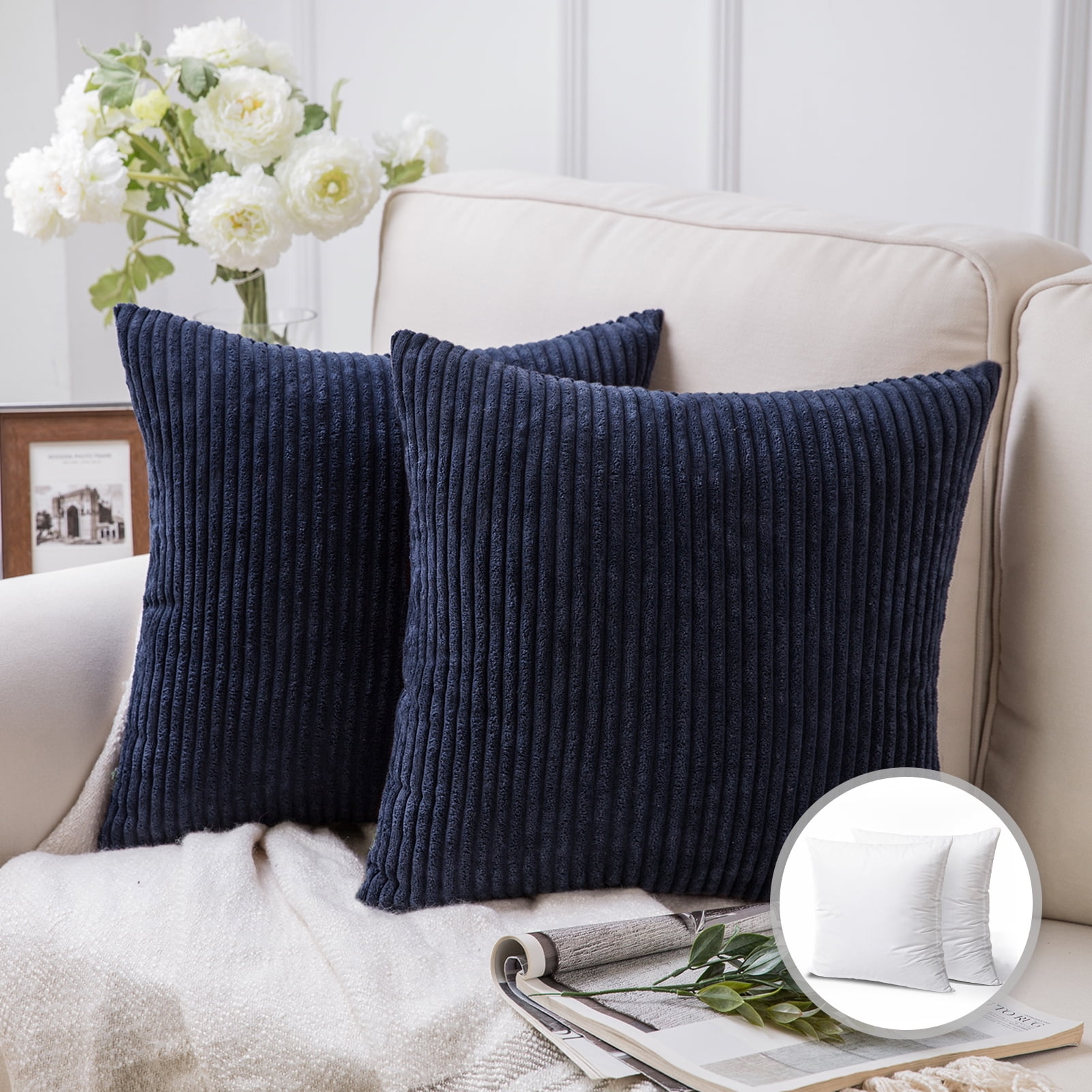 Throw Pillow Vertical Ribbed Texture Navy Corduroy Set