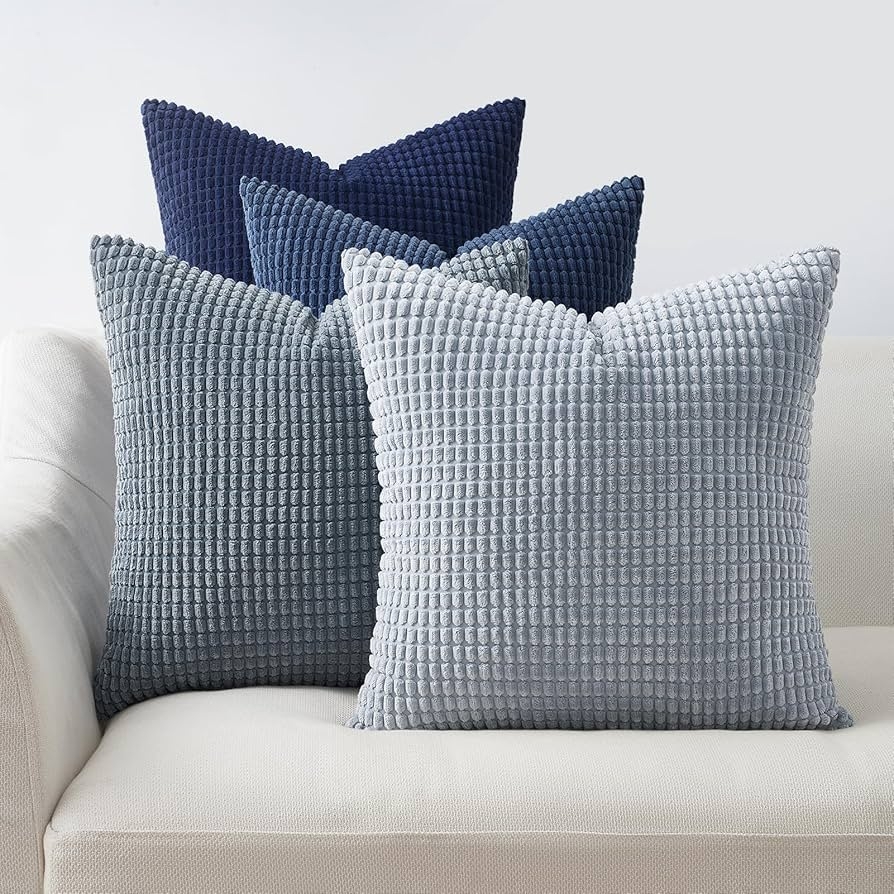 Throw Pillows Ribbed Corduroy Gradient Blue Shades Set