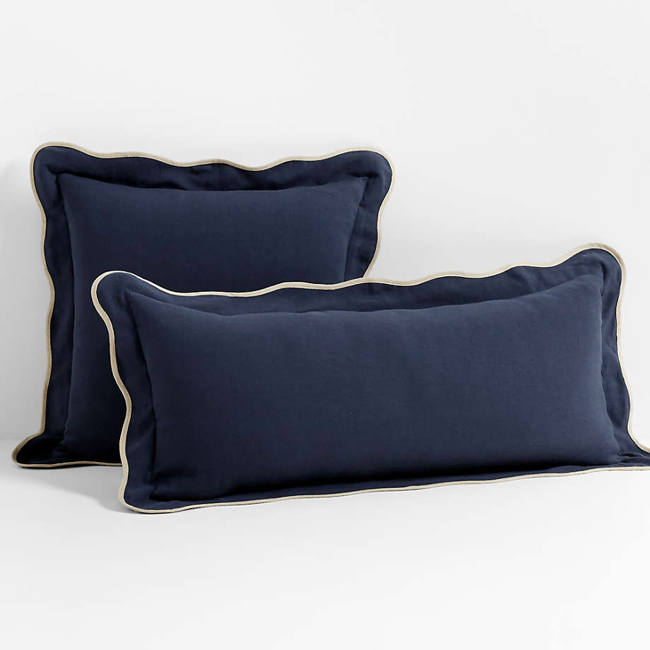 Throw Pillows Scalloped Edge Contrast Piping Indigo Set