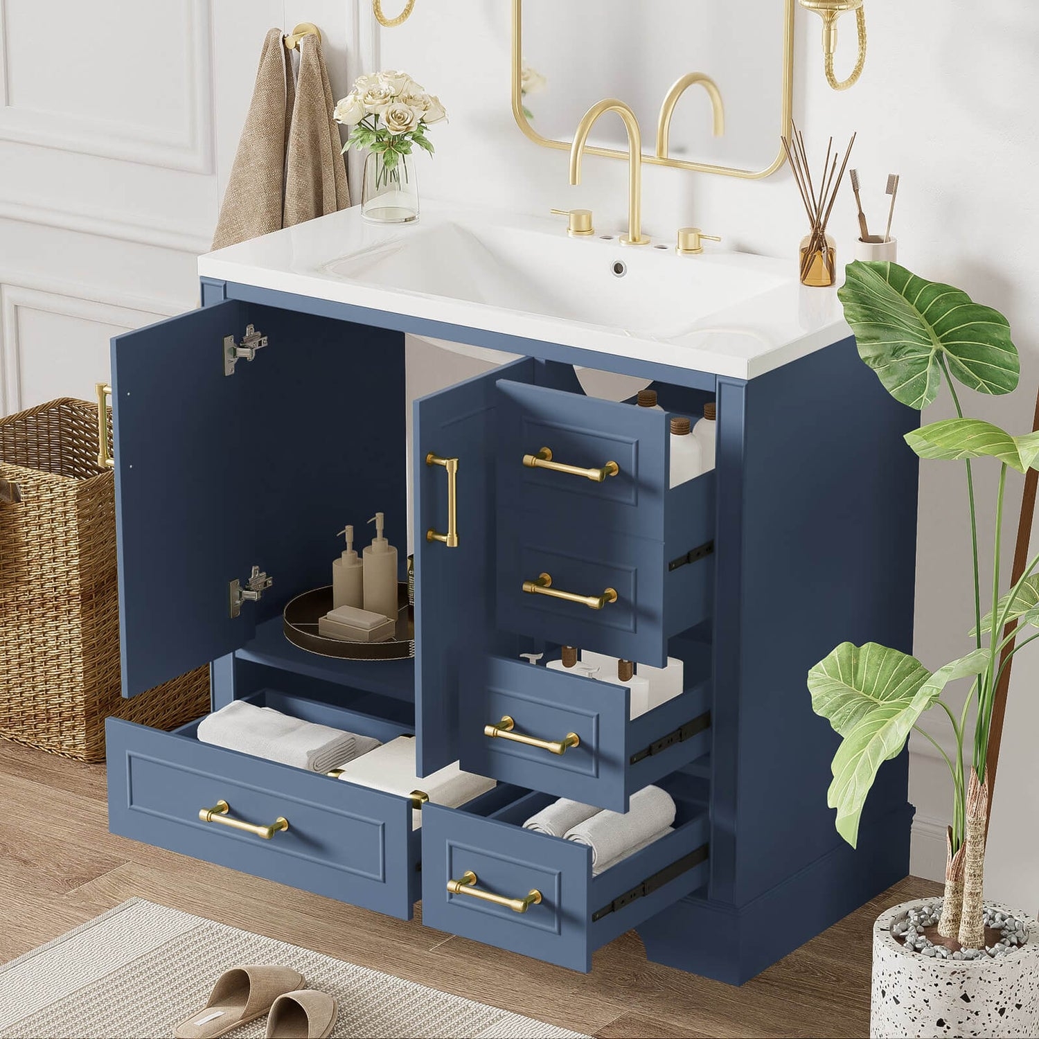 Traditional Bathroom Vanity: 36 Inch with Integrated Resin Sink