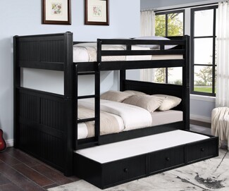 Transitional Bunk Bed with Trundle, Matte Black, Vertical Slats
