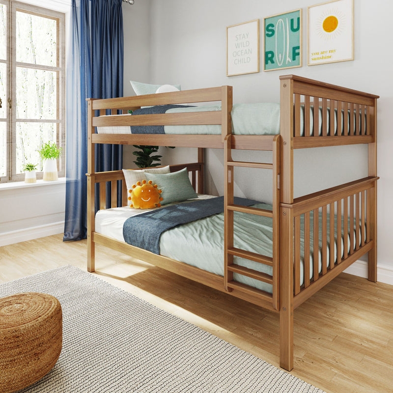 Transitional Wood Bunk Bed, Honey Finish, Open Slat Headboard