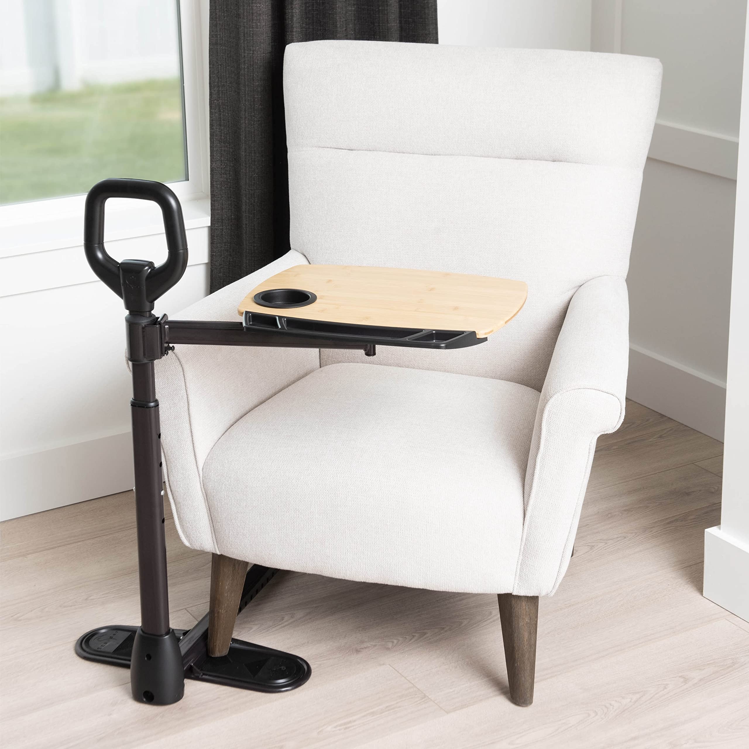 Tray Table with Stand Assist Handle and Bamboo Swivel Top