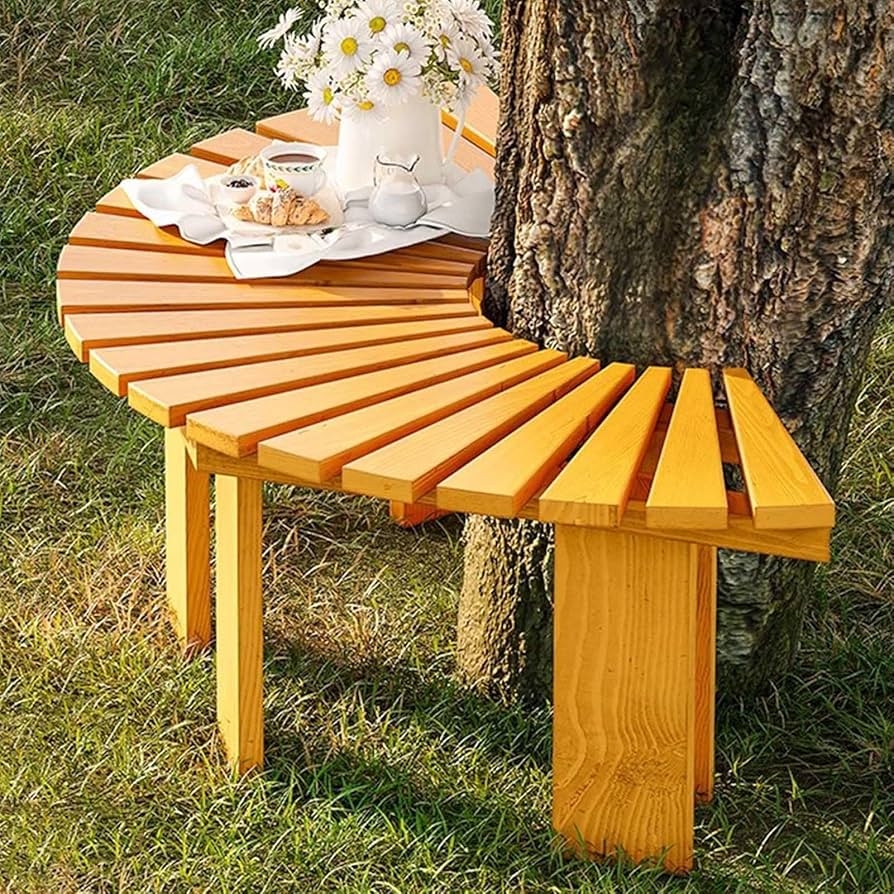 Tree Bench Semi-Circular Honey Yellow Wrap-Around Seating
