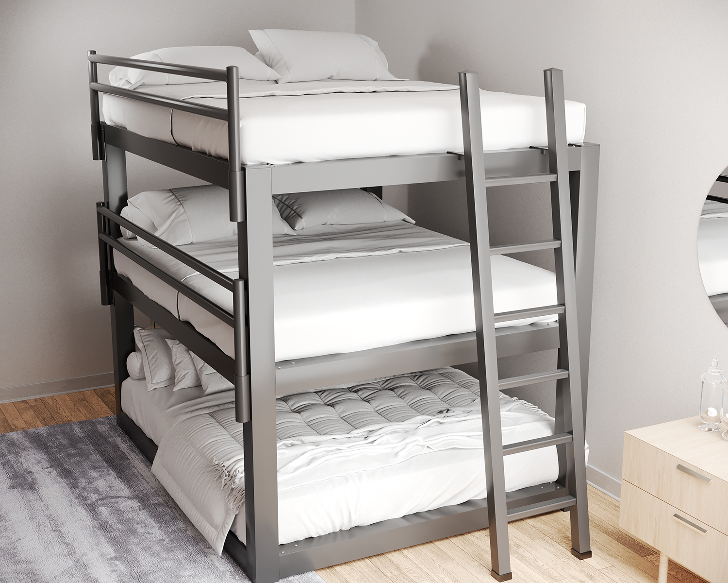 Triple Bunk Bed Charcoal Metal California King Sleeper