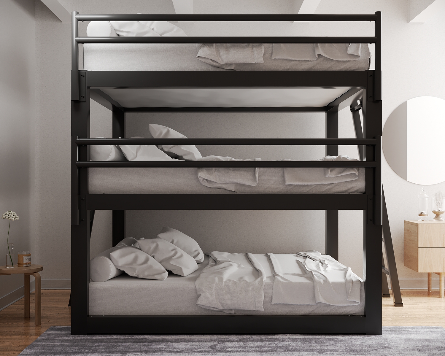 Triple Bunk Bed King Tiers Light Bronze Metal Sleeper