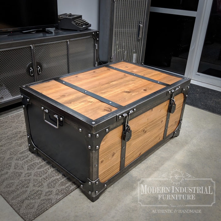 Trunk Coffee Table Padlock Hasps Wood Metal Steamer