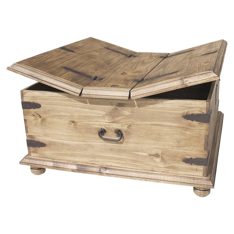 Trunk Coffee Table Split Hinged Lid Mexican Pine