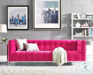 Tufted Sofa Bright Magenta Modern Glam Clear Acrylic Legs