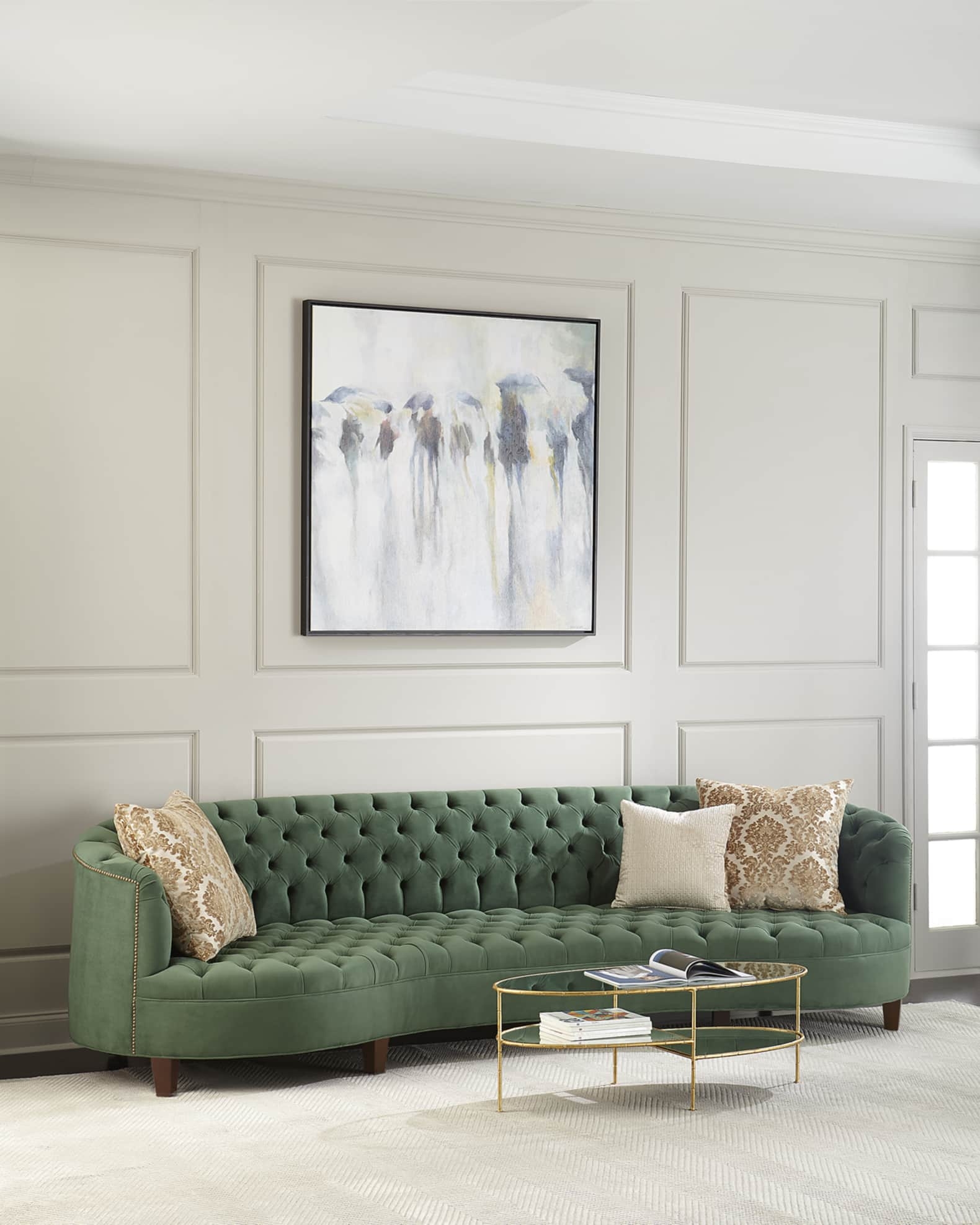 Tufted Sofa Forest Green Crescent Silhouette Couch