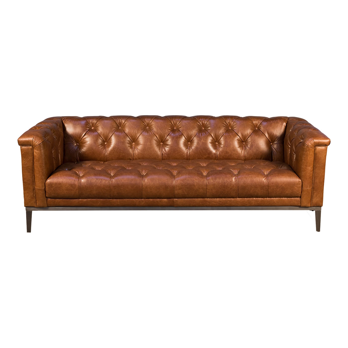 Tuxedo Sofa Button Tufted Metal Frame Base Cognac Tufted Tuxedo Sofa