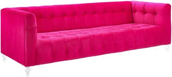 Tuxedo Sofa with Fuchsia Velvet and Tapered Acrylic Legs