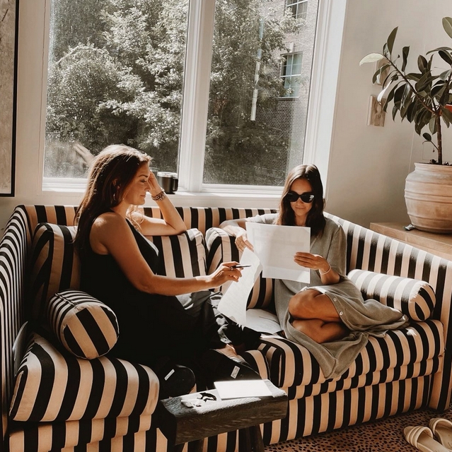 Tuxedo Sofa With Vertical Stripes and Matching Bolsters