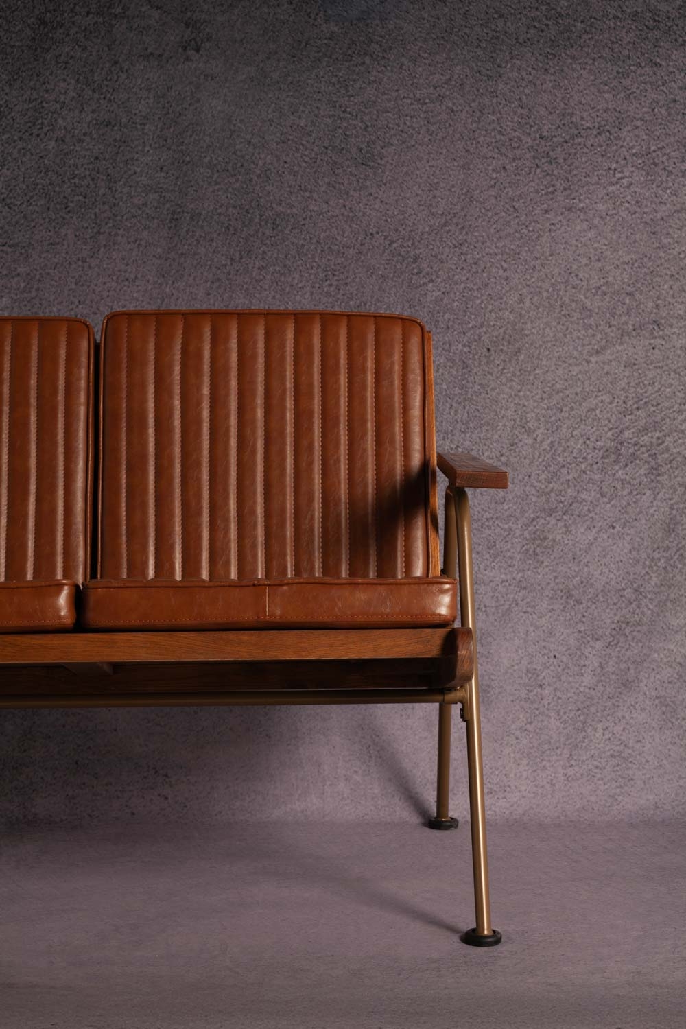Two Seater Sofa: Brass Gold Legs Retro Cognac Leather Sofa