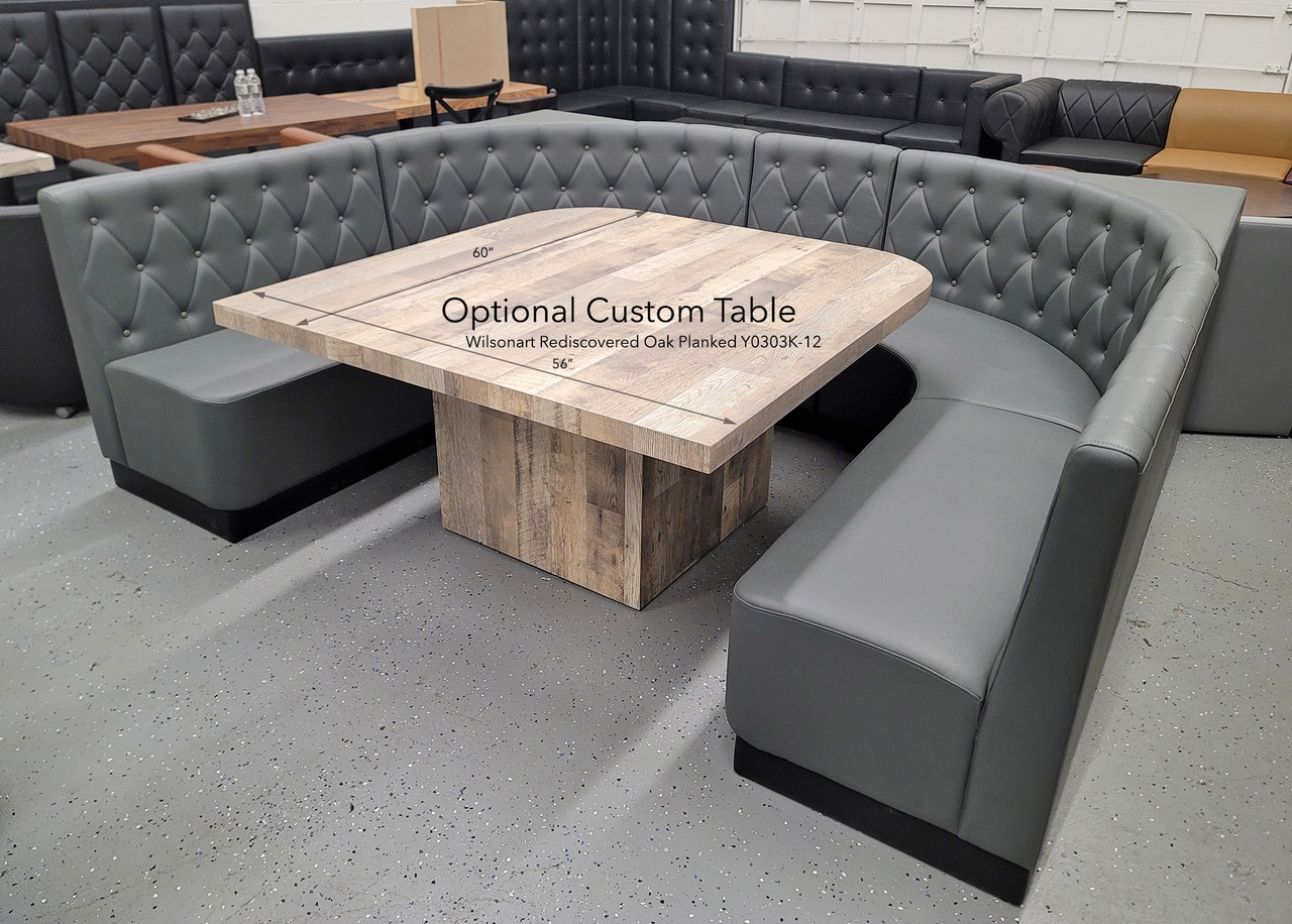 U-Shape Booth: Slate Grey Modular Set with Wood Grain Table