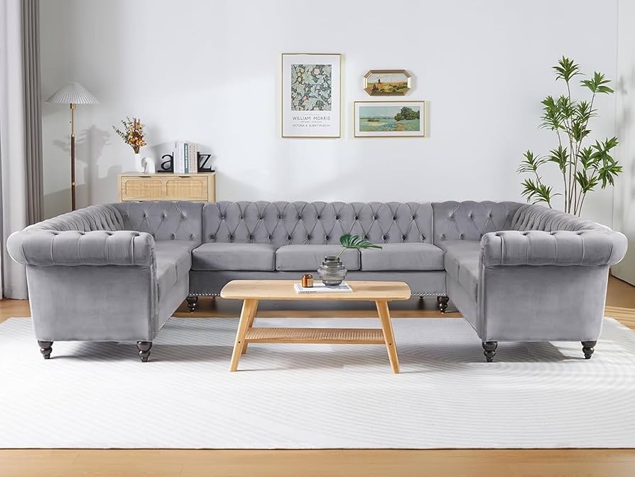 U-Shaped Sectional Cool Grey Layout Scroll Seating