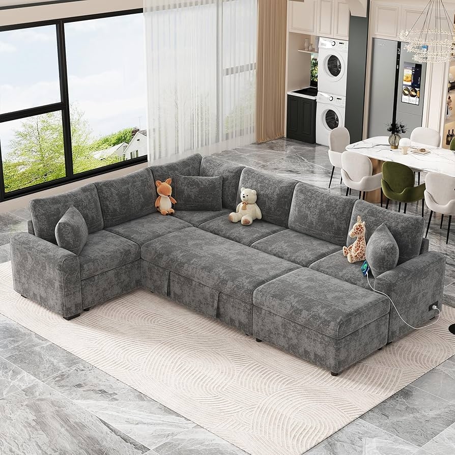 U Shaped Sectional USB Charging Port Sleeper Sofa