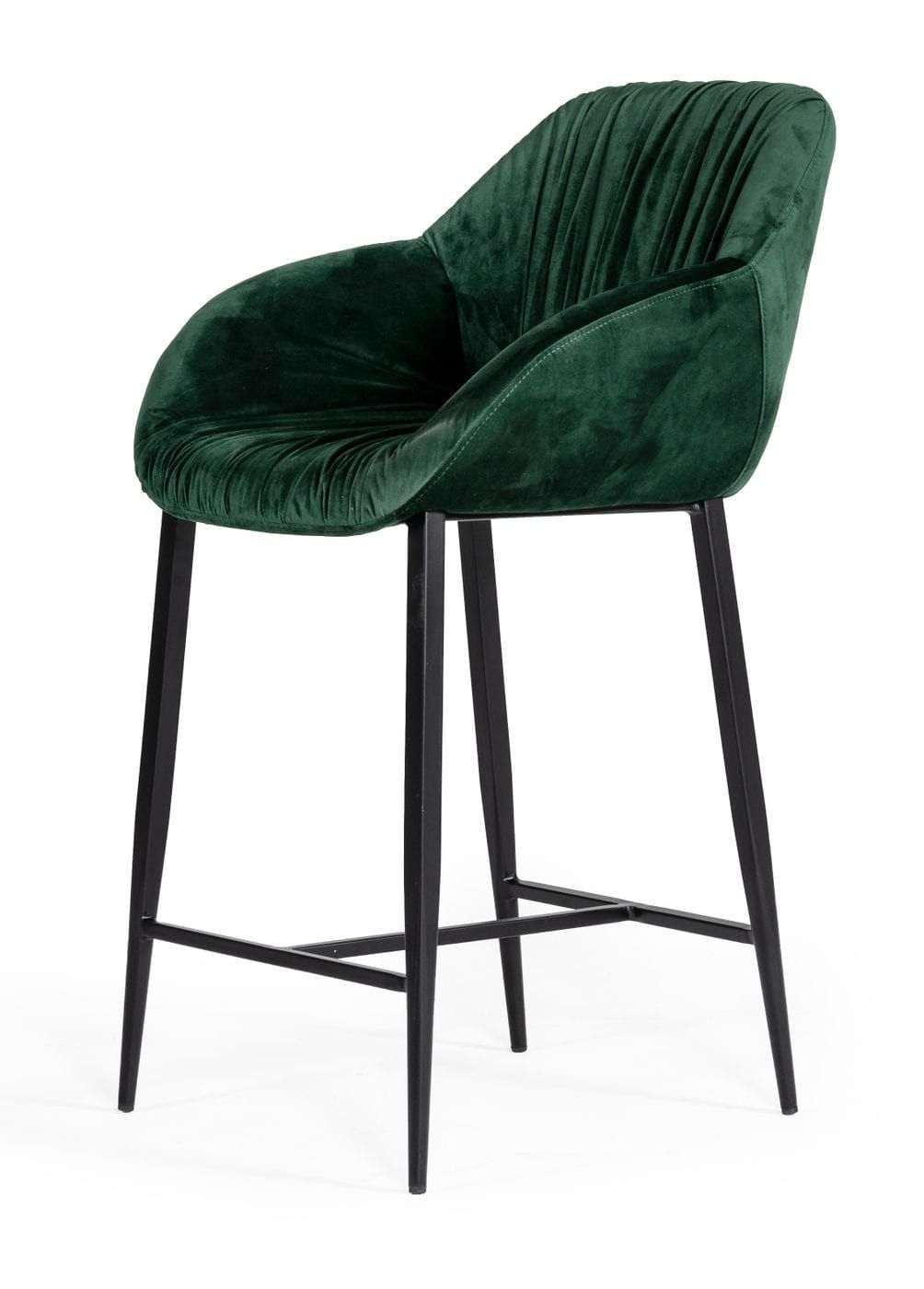 Upholstered Bar Stool Emerald Green Ruched Detailing Channel Tufting